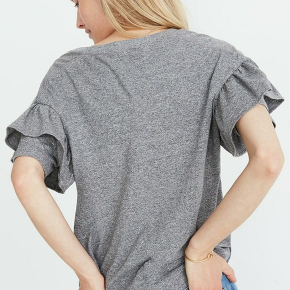 Madewell Ruffle Sleeve Tee Grey Size XL - Picture 3 of 8